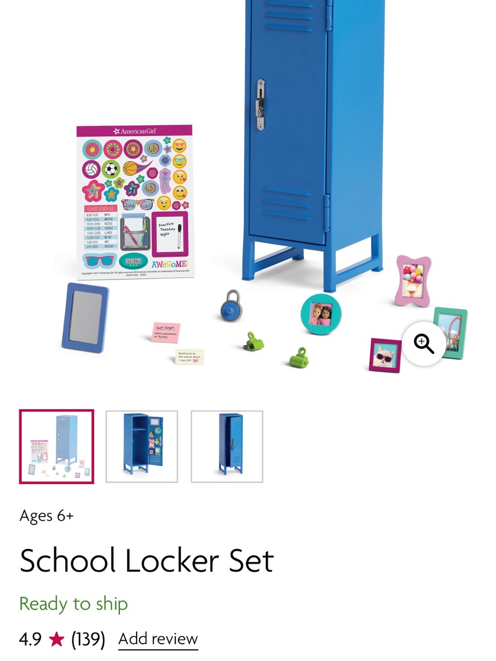 American Girl Blue School Locker Set